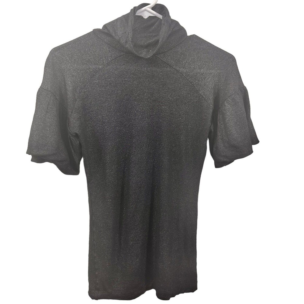 Max & Co Italian Women Knit Top Black Shimmer Small Puff Short Sleeve Mock Neck